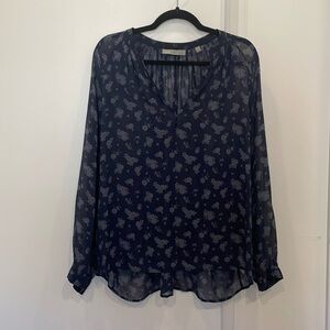 Vince Silk Blue Sheer Long Sleeve Blouse